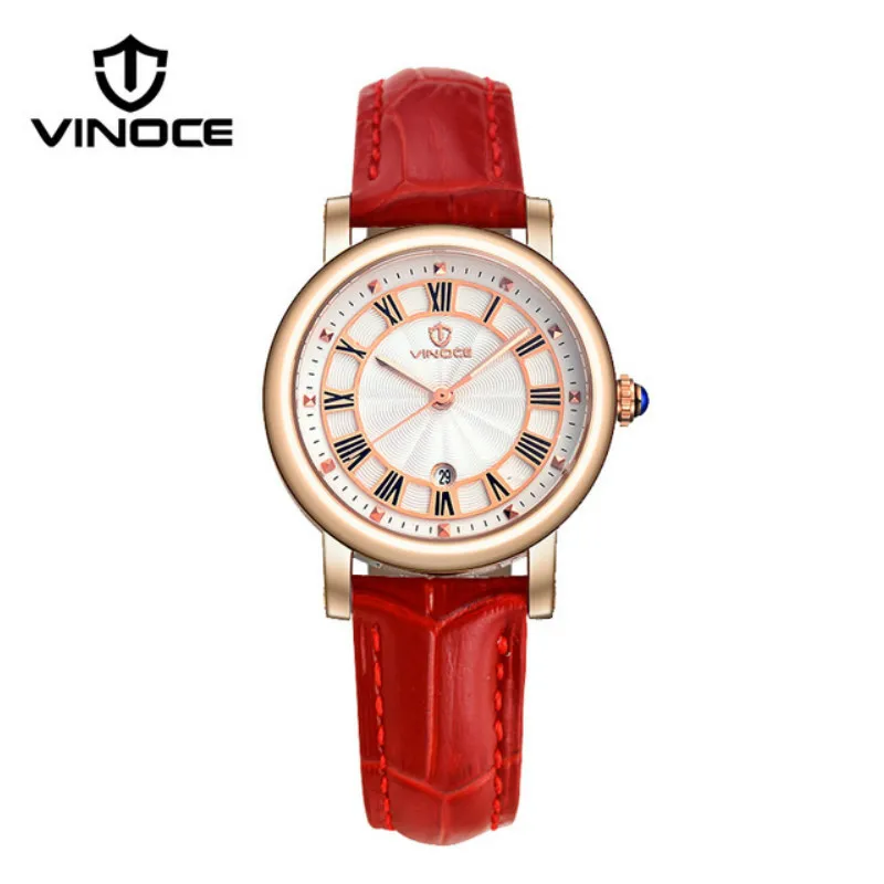 

VINOCE 2017 New Genuine Leather Red Strap Watches Waterproof Relogio Feminino Women Fashion Quartz Watches Female Clock #V3281L