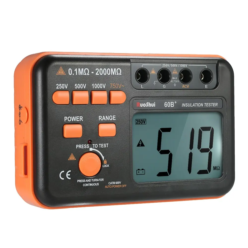 RuoShui 60B+ 1000 V Измеритель сопротивления изоляции Высокая percision megger lcd наземный тестер земли Megohmmeter вольтметр подсветка