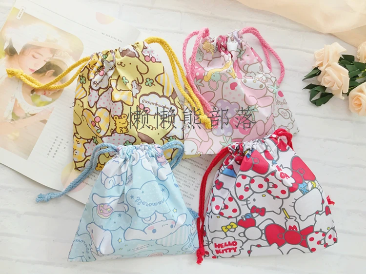 IVYYE 1PCS Melody Cinnamoroll Cartoon Drawstring Bags Cute Plush storage handbags makeup bag Coin Bundle Pocket
