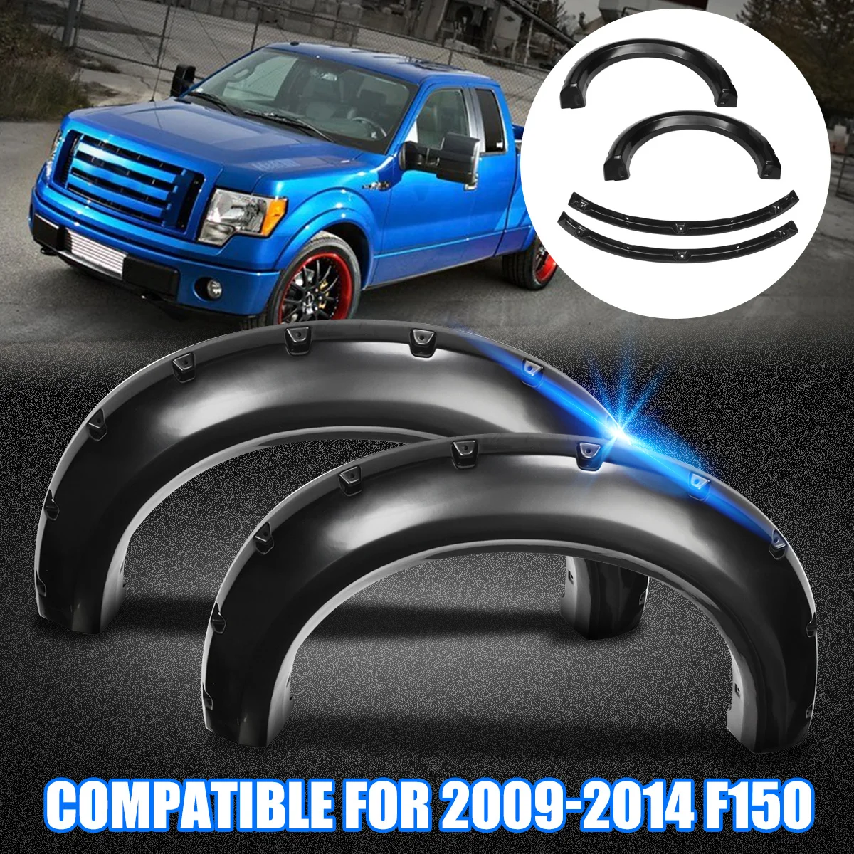 

4Pcs Car Fenders Flares for Ford F150 Arch Wheel Eyebrow Trim PE Auto Modified Part Offroad Wheel Cover Arches Black