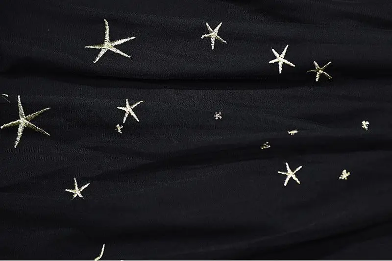 Женская милая длинная юбка с вышивкой в виде звезд для девочек, Повседневная плиссированная черная школьная фатиновая юбка с высокой талией, Saias, весна, SK165