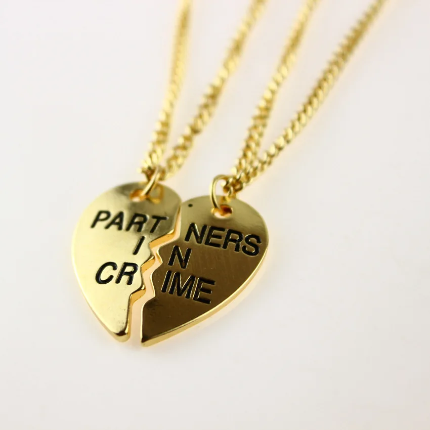 

2015 New Arrival Best Friends BFF Forever Partners In Crime Valentine Split Heart Pendant Necklaces Set (2 PC) for Women Girl