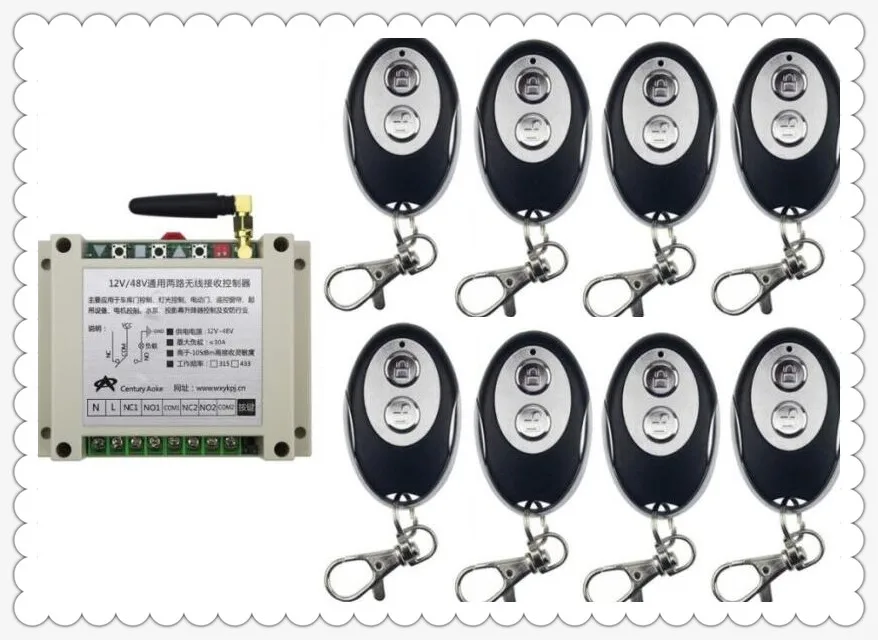 DC12V 24V 36V 48V 10A 2CH RF Wireless Remote Control Switch System 1*Receiver +8 *ellipse shape Transmitters Learning code DC12V 24V 36V 48V 10A 2CH RF Wireless Remote Control Switch System 1*Receiver +8 *ellipse shape Transmitters Learning code