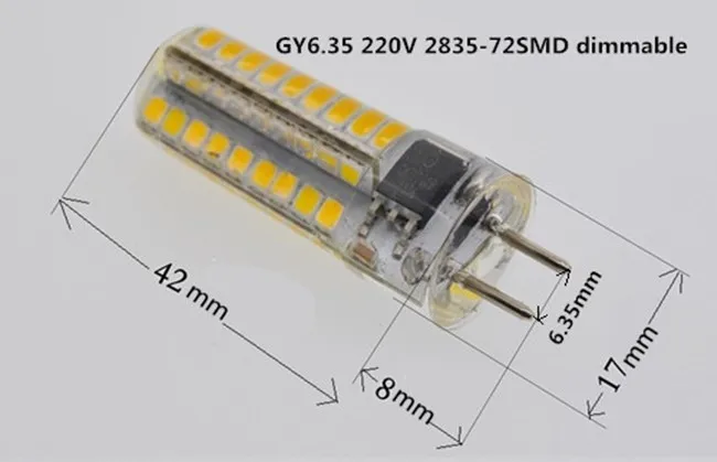 Затемнения светодиодный GY6.35 220 V 4 W светодиоидная лампа с регулируемой яркостью 2835SMD 72 шариков без вибрации Силиконовые gy6.35 светодиодный 220 v затемнения светодиодный g6.35 220 v 4 Вт 5 шт./лот