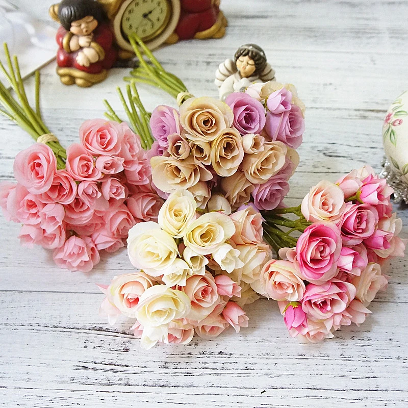 Французский Шелковая Роза искусственная цветы 18 голов цветочный букет Искусственный цветок Роза День Святого Валентина свадебные
