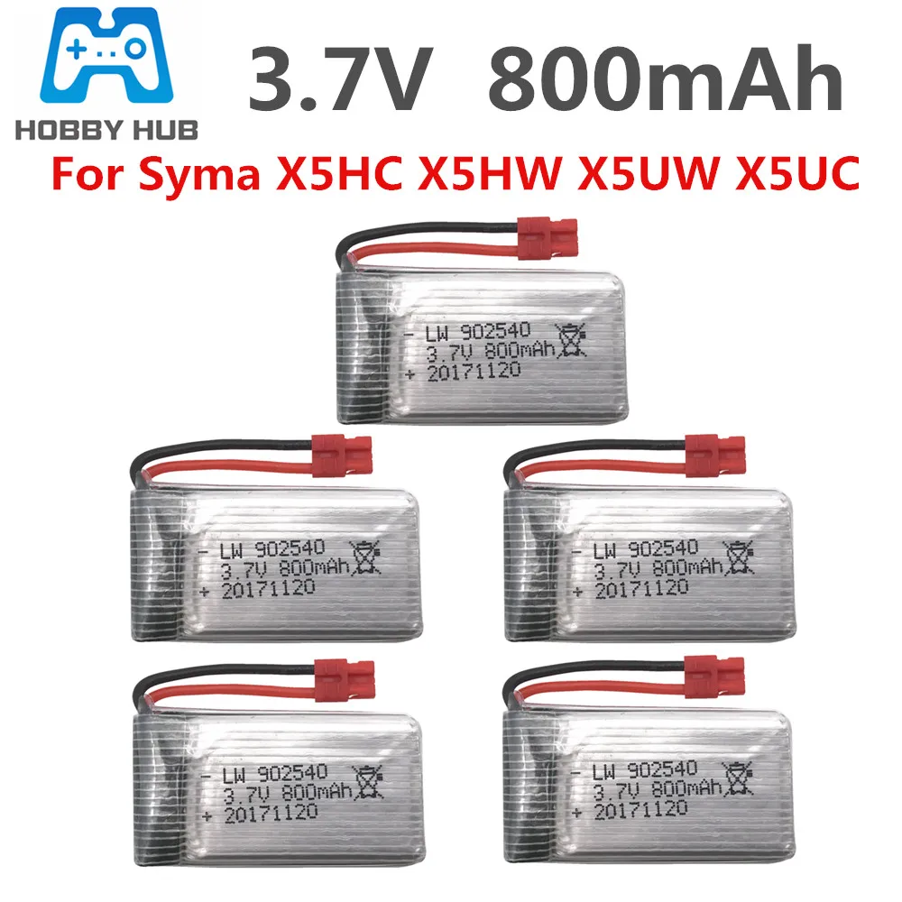 

5pcs/set 3.7 V 800 mAh Lipo Battery 1S For Syma X5HC X5HW X5UW X5UC RC Quadcopter Spare Parts 3.7V Battery RC Camera Drone Parts