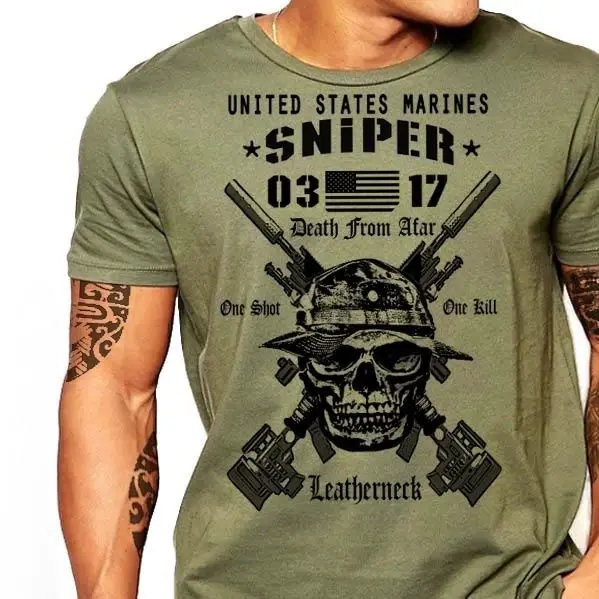 Billige 2019 heißer verkauf USMC Scout Sniper T Shirt UNS Marines MOS 0317 Combat Arms Männer Baumwolle T Neue