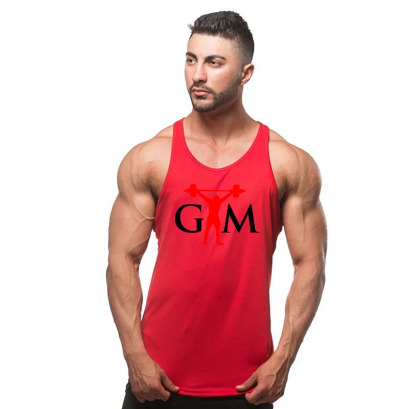 Gymwear Фитнес Мужская Модная рубашка мужской жилет тренировочная одежда для мужчин хлопок Мужская s Бодибилдинг Стрингер повседневная спортивная одежда - Цвет: 5  red