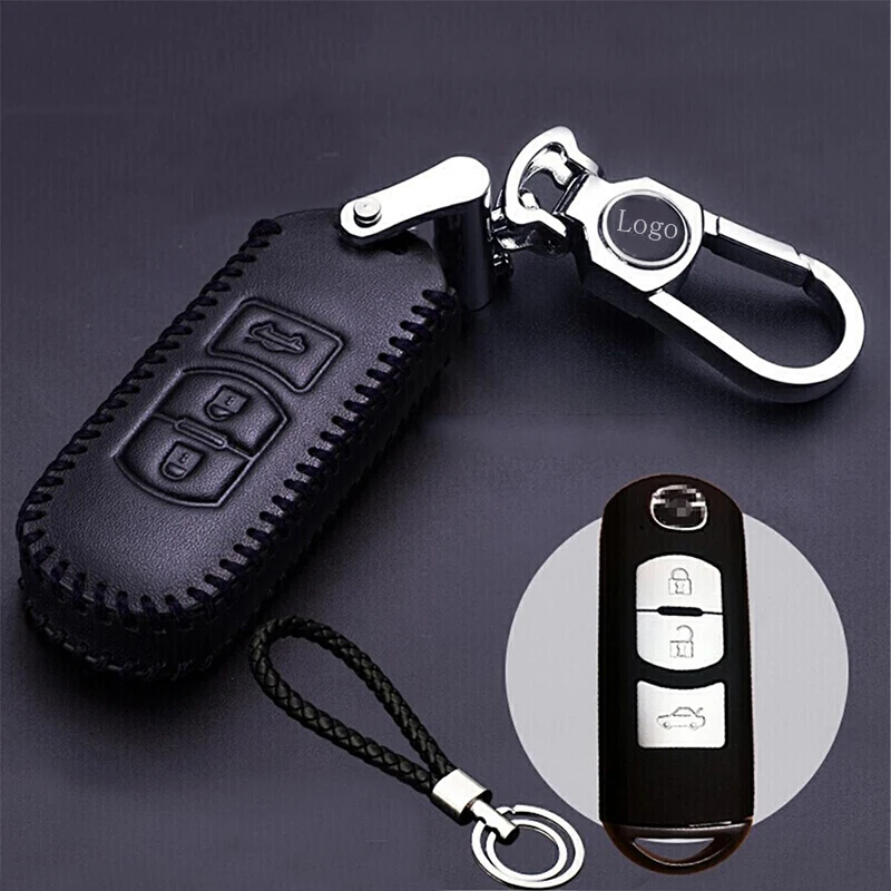 

Leather Car Remote Key Case Fob Cover For Mazda 2 3 5 6 8 CX5 CX7 CX9 M2 M3 M5 M6 GT Demio Smart Key keychain 2/3 Buttons