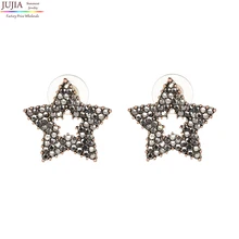 Jujia Для женщин мода в форме звезды серьги Новое поступление бренд геометрический с драгоценными камнями Стад Хрустальные Серьги для женщин девочек