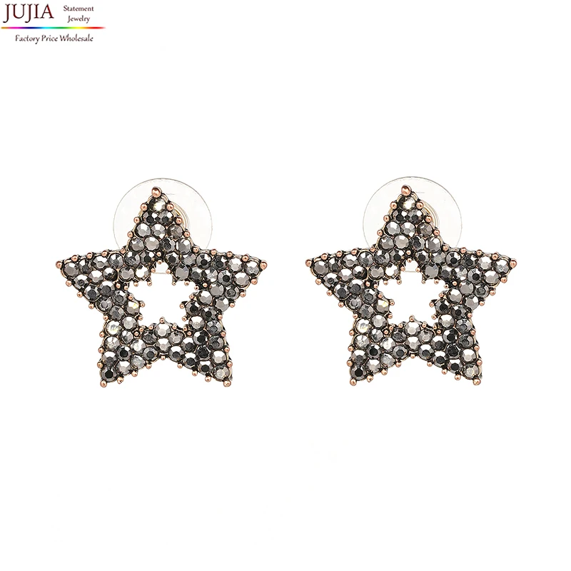 

JUJIA 2019 Women's fashion star shape earrings New arrival brand geometric with gems stud crystal earring for women girls