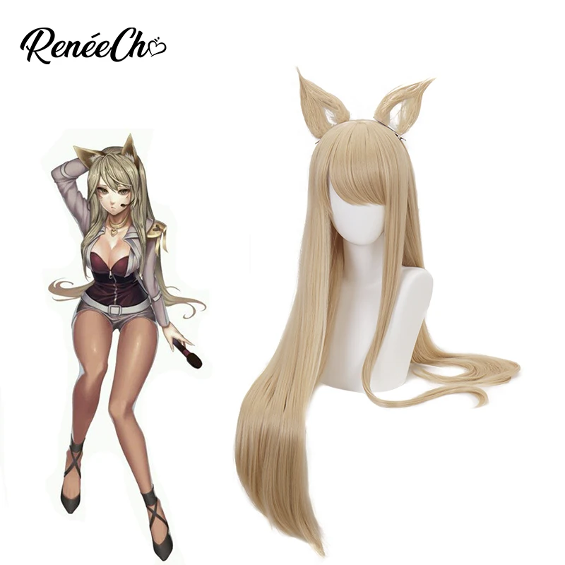 Парик из Лига Легенд для косплея KDA Ahri длинный прямой женский парик LOL светлый
