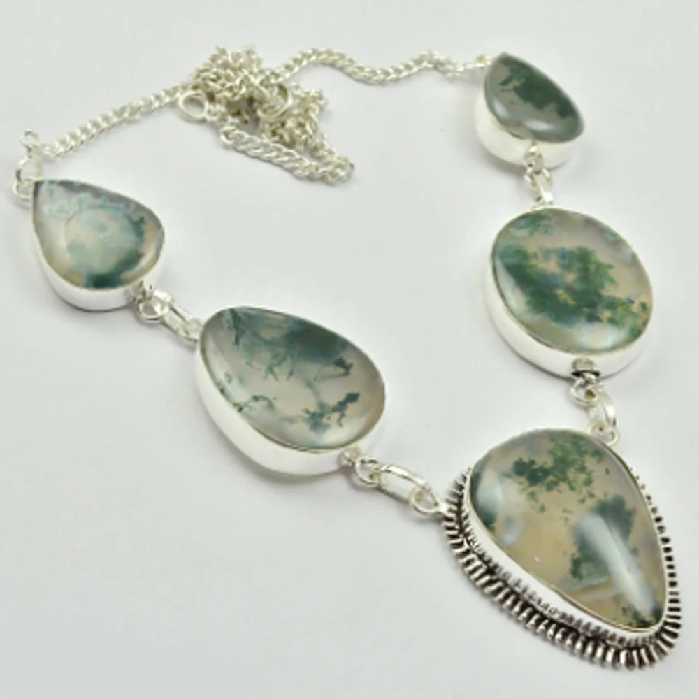 

Moss Agates Necklace Silver Overlay over Copper, 51cm , N2774