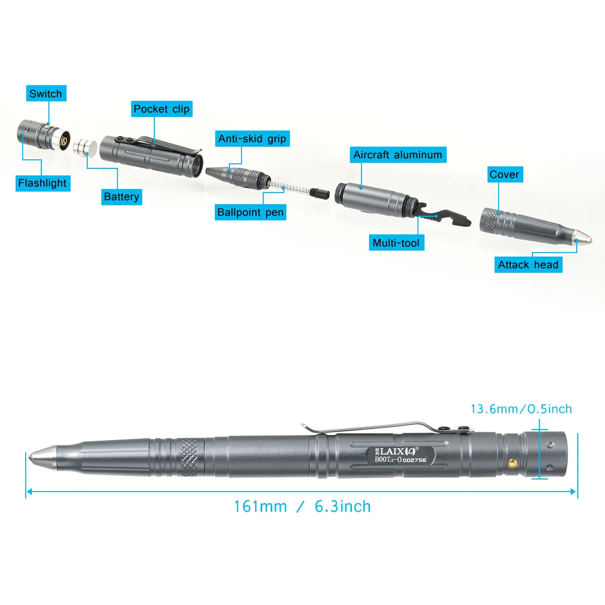 

2019 Hot Multi-function Tactical Pen Survival Military LED Flashlight Glass Breaker Self Defense Tool Ballpoint Pens For DOY