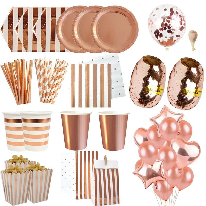 

MEIDDING Rose Gold Party Disposable Tableware Adult Birthday Party Supplies Plates Straw Cups Wedding /Hen Party Decoration