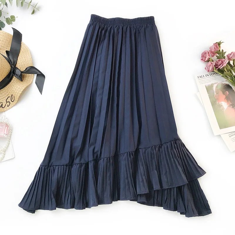 

2019 Spring and Summer Irregular Fishtail Skirt Large Pleated Skirt High Waist Slim Ruffle Skirt A-Line Ruffles