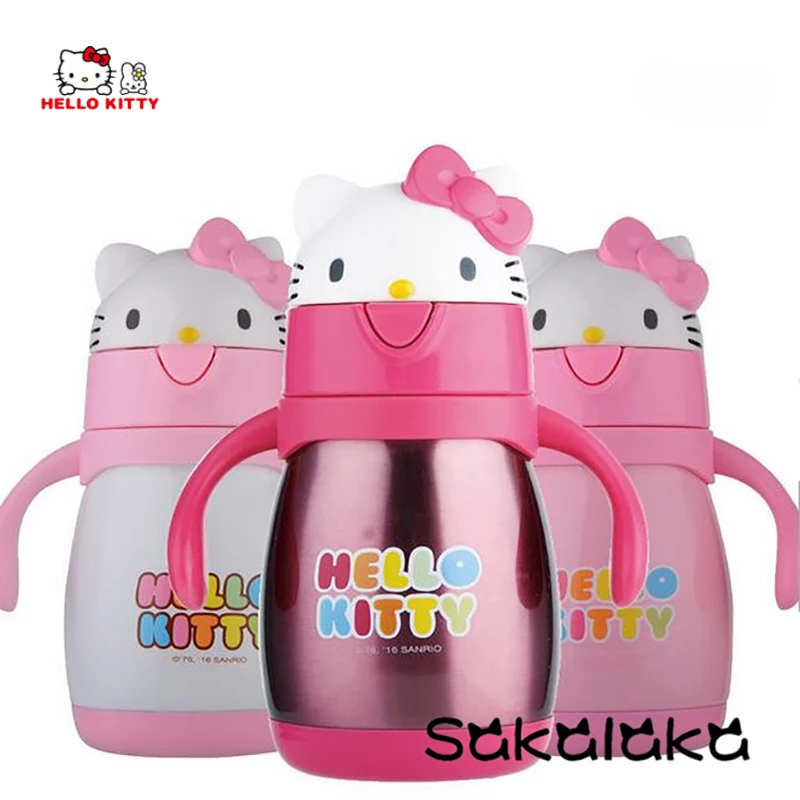 Buy 260ml cute hello kitty safe SS304 baby vacuum no spill bottle kids lovely