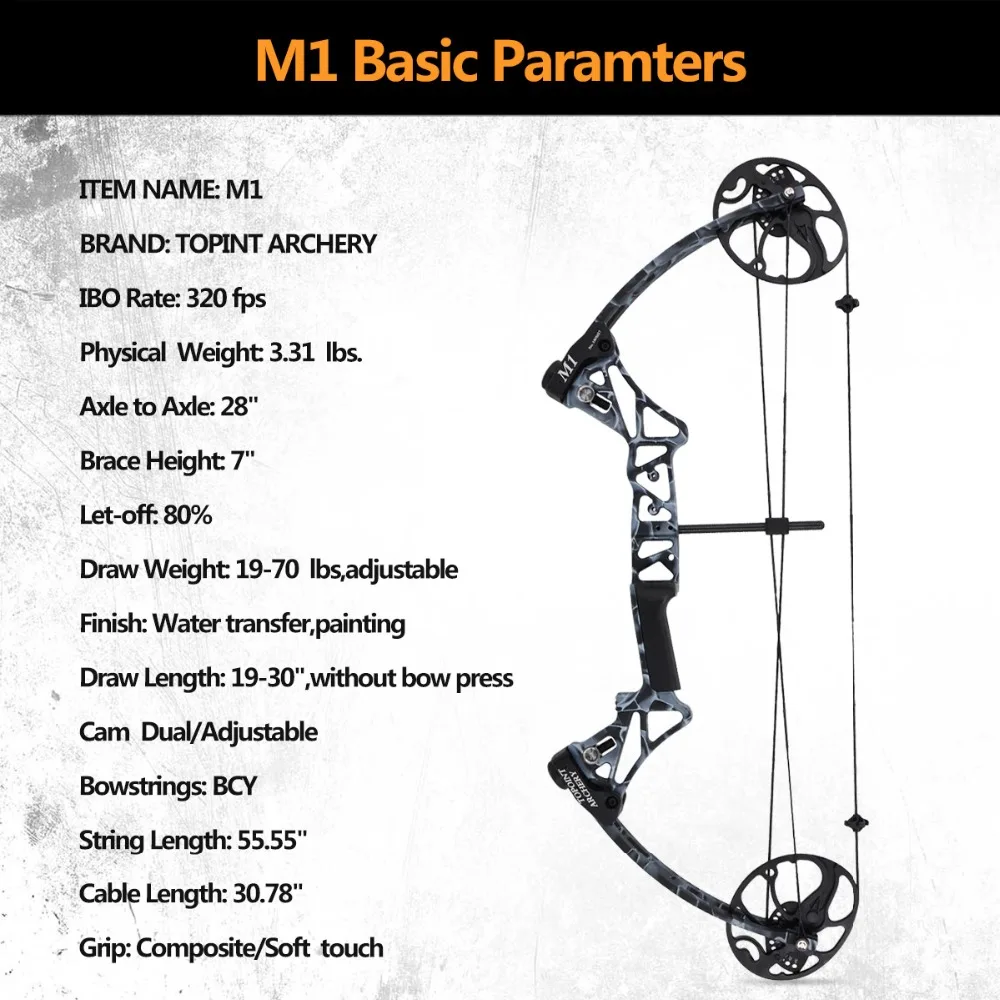 US $241.79 Ship From USA Warehouse Compound Bow Package M1 1930 inch Draw Length 1970Lbs Draw Weight 320fps IBO LIMBS