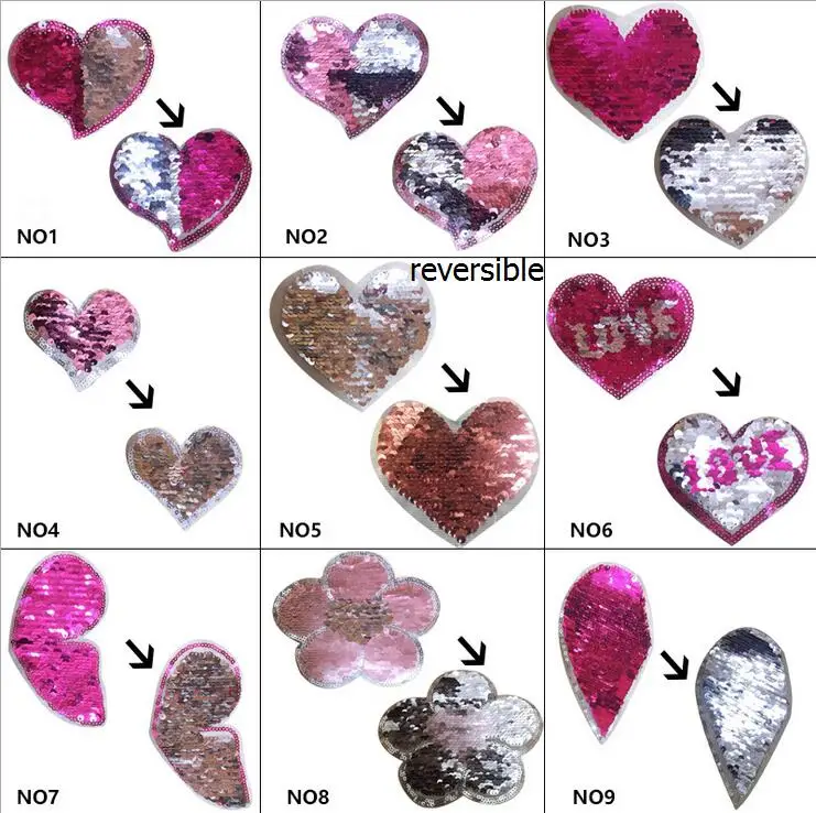 

2017 NEW love Reversible Change color Sequins Sew On Patches for clothes DIY Patch Applique Bag Clothing Coat Sweater Crafts