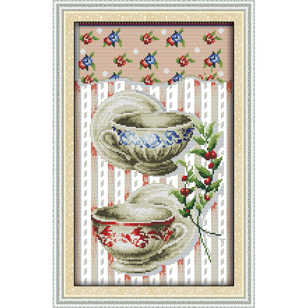 

Joy Sunday Tableware Chinese cross stitch kits Ecological cotton clear stamped printed 14CT 11CT DIY wedding decoration for home