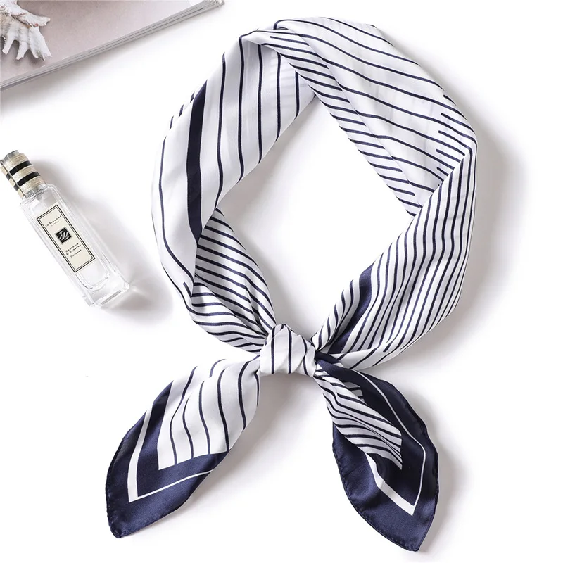 LaMaxPa 2018 Women New Fashion Square Silk Scarf Stripe Pattern High Soft Satin Scarf Elegant Hair Tie Band Neckerchief