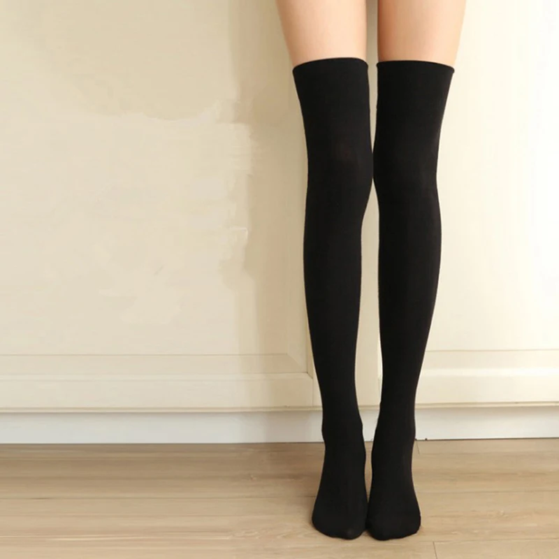 1 Pair Womens Over Knee Knit Long Socks Cotton Autumn Warm Thigh High Stockings Socks Long Stockings 3 Colors