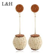 Women Fashion Wood Jewelry Ethnic Rattan Knit Natural Color Ball Drop Earrings Wooden Charm Dangle Brincos Boucle D'Oreille ethnic ball drop earrings