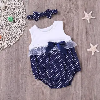 

Dark Blue Baby Girls Clothes Polka Dots Romper Satin Bowknot Decoration Infant Newborn Girl Clothes 0-24months