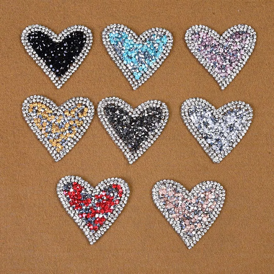 8 Colors Heart Patch Clothes With Rhinestone Washable Patch For Hats Diy Garment Apparel Accessories Patches Bag Sticker01 (3)