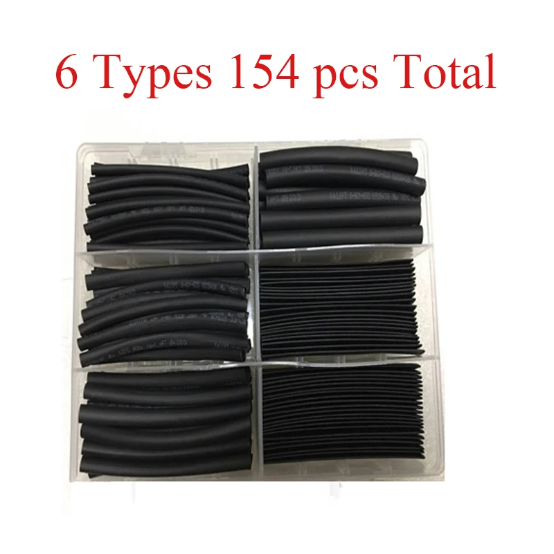 154pcs 6 Types Polyolefin Heat shrink Tubing Kit High Temperature