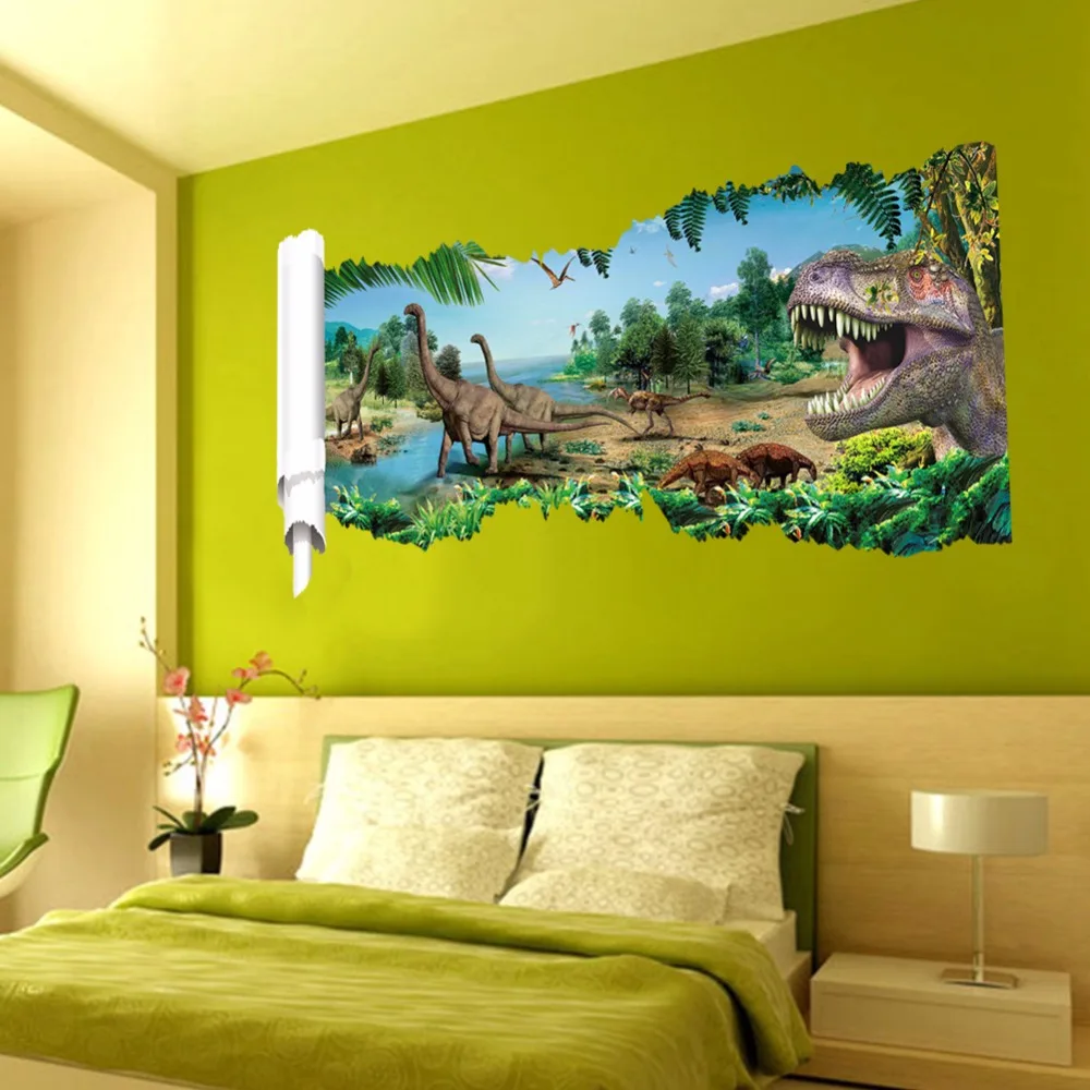 

cartoon 3d dinosaur park vinyl wall stickers kids room bedroom nursery background wall decals removable art mural home decor dc8