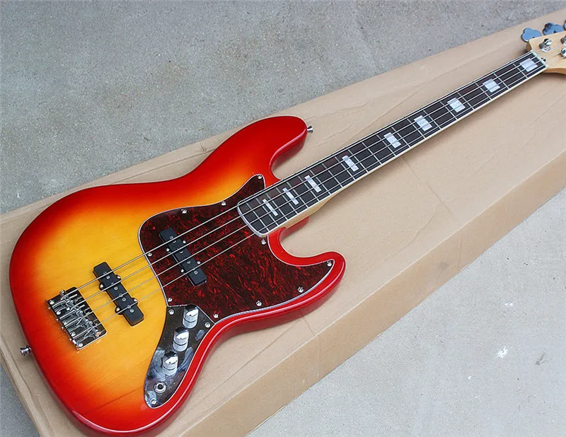 

Factory Jazz 4 Strings Bass Guitar with Rosewood Fingerboard, Red Tortoise Shell Pickguard,Rosewood Fingerboard,can be custom.