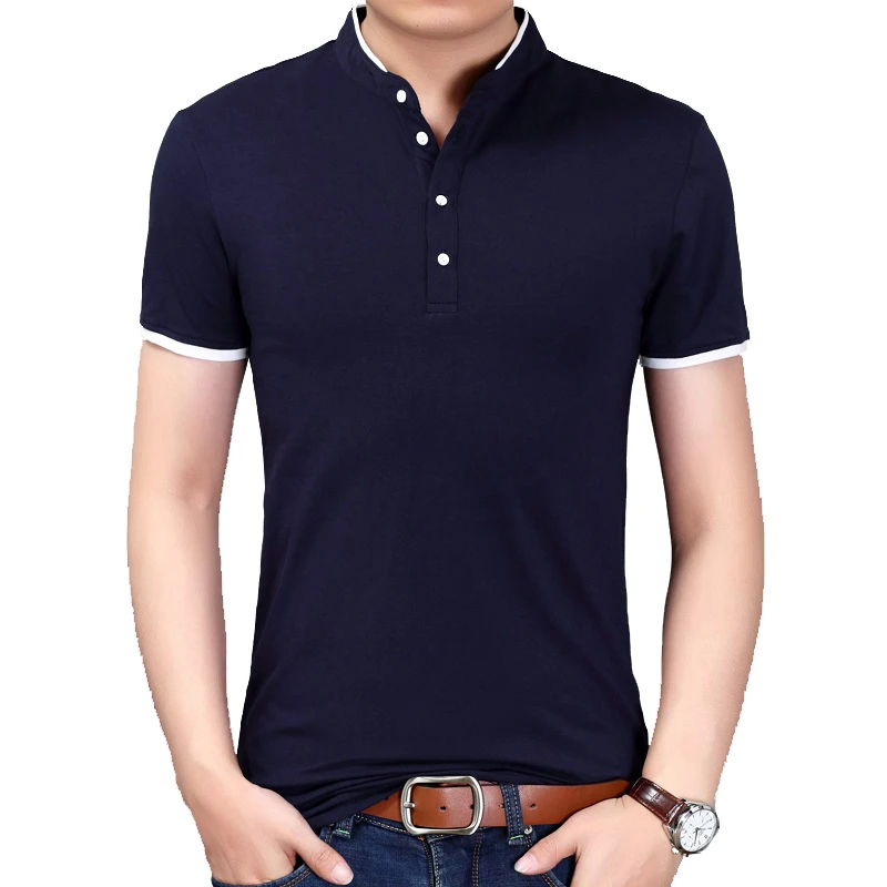 

TFETTERS Summer Tops Tshirt Men Casual Short Sleeve Business Men T-Shirts Stand Collar Work Men Clothes 2018 Plus Size 5XL