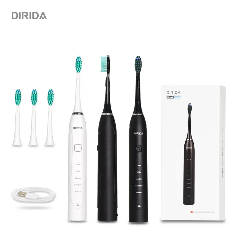 

DIRIDA S2003 Black White Sonic Electric Toothbrush Rechargeable Electric Toothbrush + 3PCS DuPont Bristles For Your Oral Health