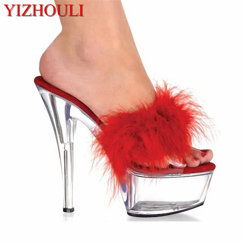 feather slippers heels