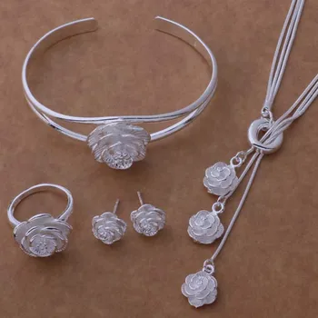 

AS265 Hot sterling Jewelry Sets Bangle 078 + Necklace 497 + Earring 283 + Ring 206 /aknajbua araajiha silver color