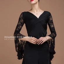 Черные кружевные танцевальные топы для фламенко, квадратные/латинские топы, блузка для женщин/девушек, pratice, размеры S-XXL, YB0602