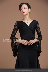 Image 1 - Siyah dantel flamenko dans başında Kare/Latin üst bluz için kadın/kadın/kız uygulama boyutu S XXL YB0602