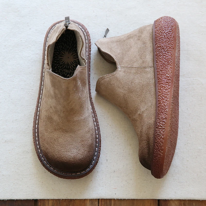 

Genuine sheepskin leather women Chelsea casual flats boots comfortable flat breathable Zippers leather women shoes ankle boots