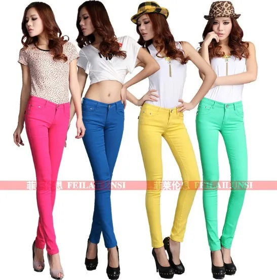 

Drop shipping 18 colors 2017 new Women Sexy Candy Colors Pencil Pants Slim Fit Skinny Stretch Jeans Trousers size 26-31 in stock