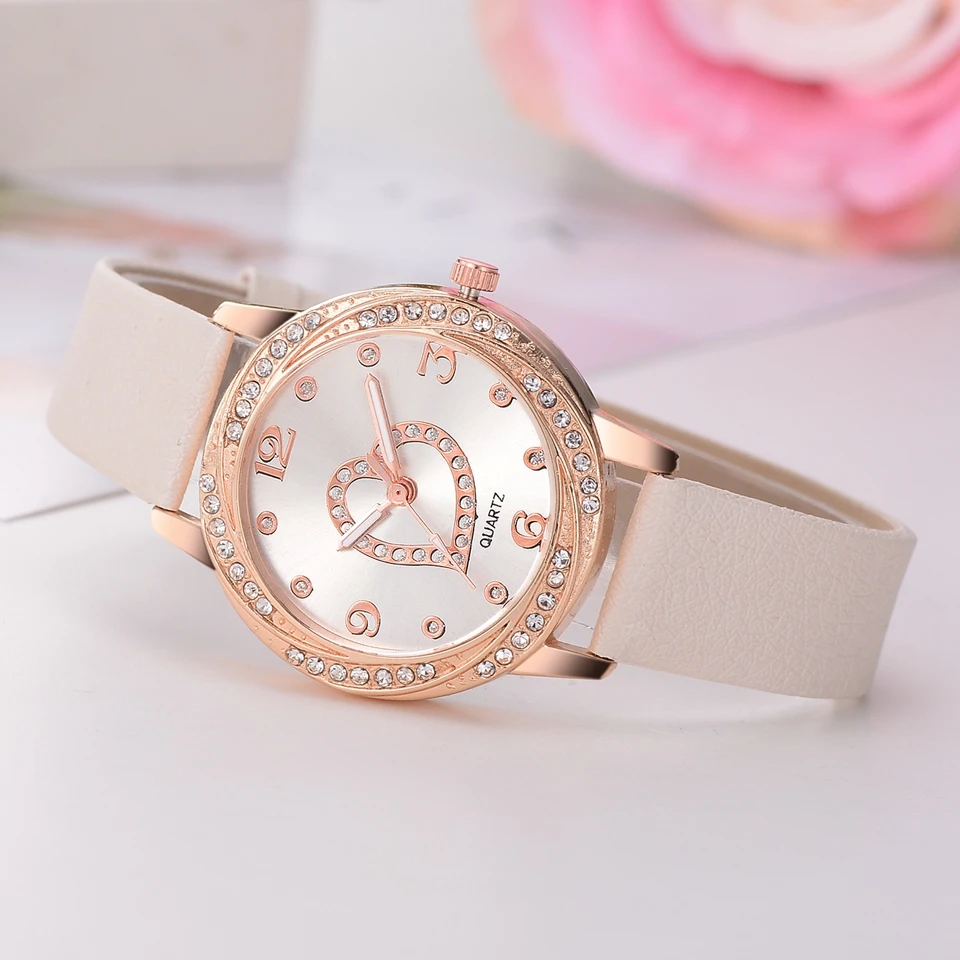Часы-браслет с кожаным ремешком, женские часы с сердечком, Топ бренд, роскошные женские модные повседневные часы, женские часы, Relogios Femininos