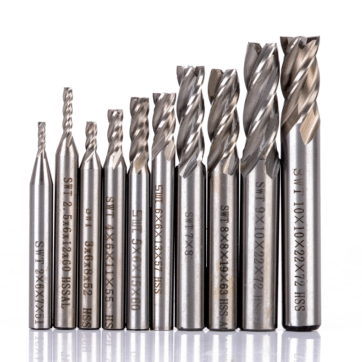 

10pcs HSS Aluminum 4 Flute End Mill Straight Shank Router Bit CNC Tools Durable Milling Drill Bits Cutter 2-10mm