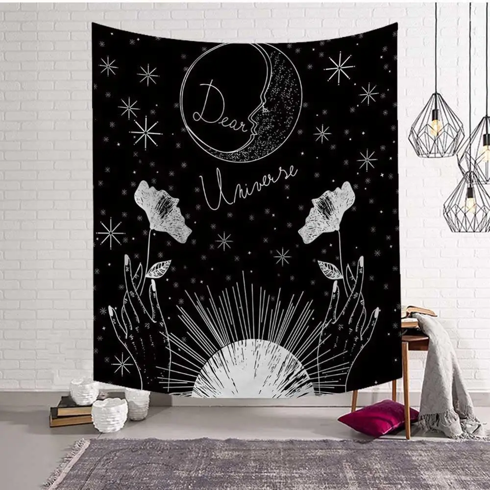 GT8053-2 Mandala Tapestry Wall Hanging Witchcraft Hippie Beach Throw Rug Carpet Sun Moon Tapestries Bohemian Home Art Psychedelic Decor