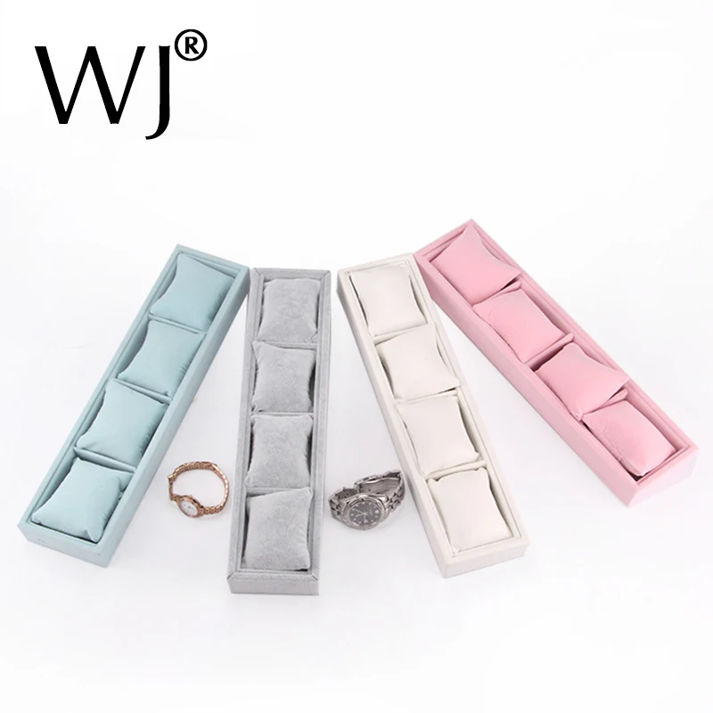 

4 Slot Watch Box Leather /Velvet Braelet Watch Display Tray Organizer Anklet Hand Jewelry Storage Carrying Case for Shop Counter
