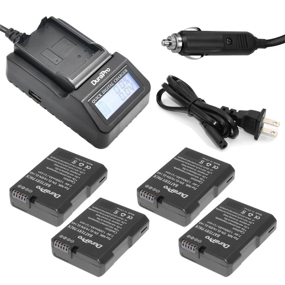 

DuraPro 4PCS EN-EL14 EN-EL14a Li-ion Battery + LCD Quick Charger for Nikon D3200 D5100 D5200 D5500 D5600 P7100 P7200 P7700 P7800