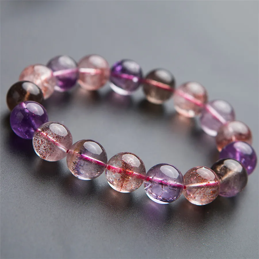 Natural Super Seven Melody Stone Bracelet 13mm Colorful Crystal Stretch Round Beads Bracelet For Women Female AAAA (6)