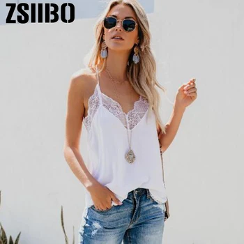 

Summer blouse V-neck chest lace vest sleeveless halter strap solid color Loose casual shirt women Sexy Women's clothing top