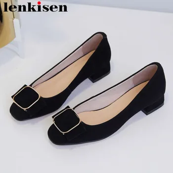 

Lenkisen superstars gennuine leather low heels classic square toe metal buckle decoration office lady dating driving shoes L10