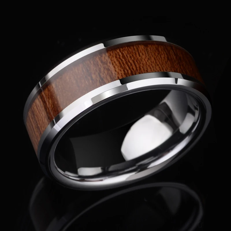 New Arrival 8mm Width Tungsten Carbide Rings for Man's Jewelry High Polished Inlay Koa Wood Comfort Fit Scratch Proof Size 7-11 |
