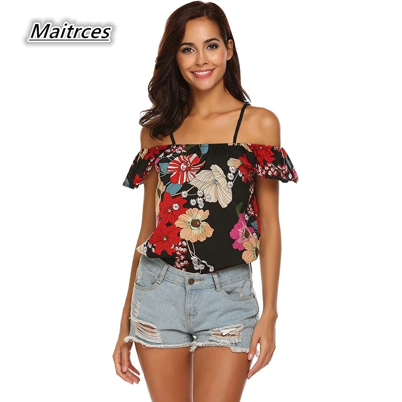 New Fashion 2018 sexy tops for women Summer Casual Ruffles Sleeve Off ...